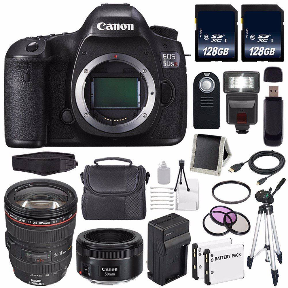 Canon EOS 5DS R DSLR Camera (International Model) 0582C002 + Canon EF 24-105mm f/4L is USM Lens + EF 50mm f/1.8 STM Lens