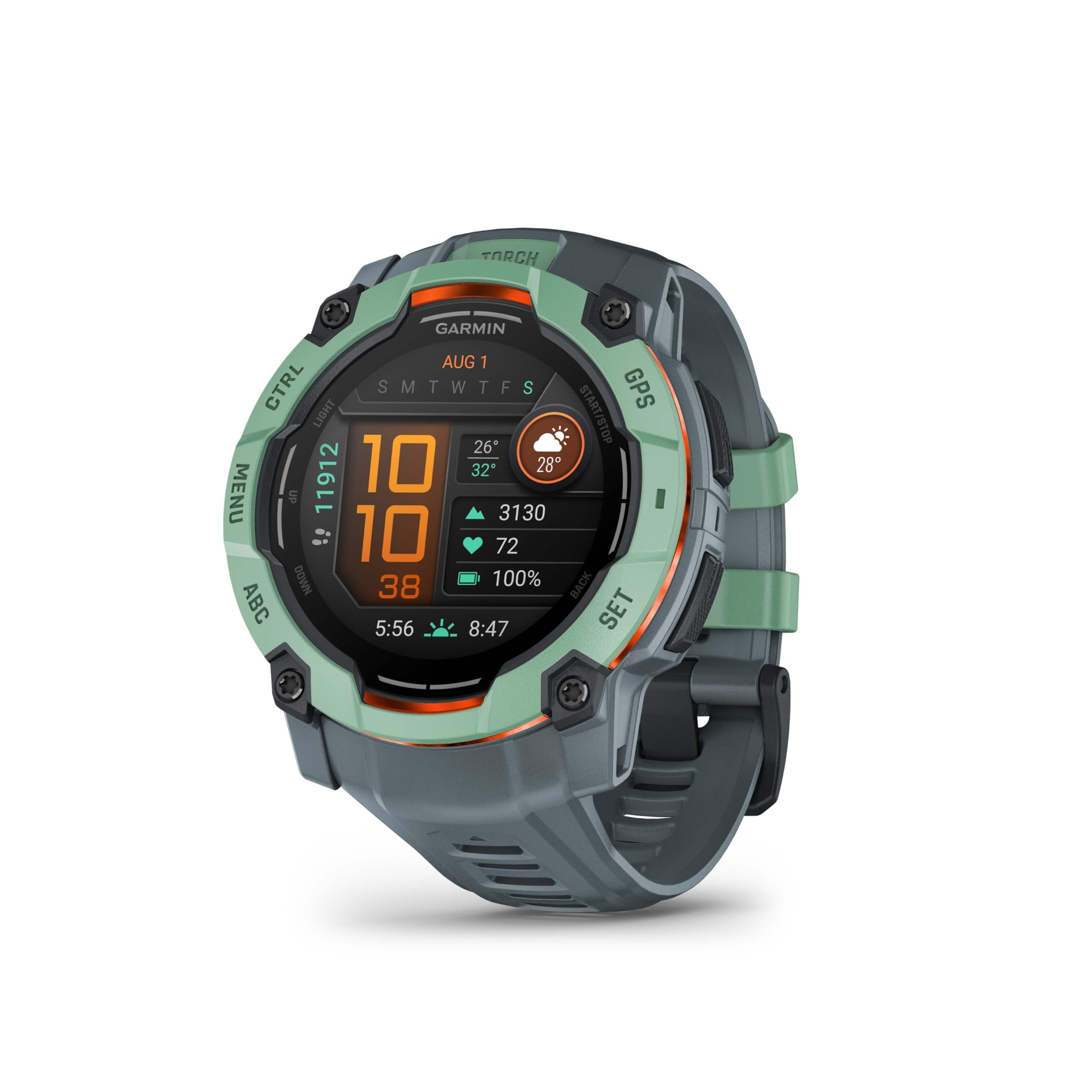 Garmin Instinct® 3 50mm, AMOLED Display, Rugged Outdoor GPS Smartwatch, Metal-Reinforced Bezel, Built-in Flashlight, Up to 18 Days of Battery Life, Neo Tropic/Twilight