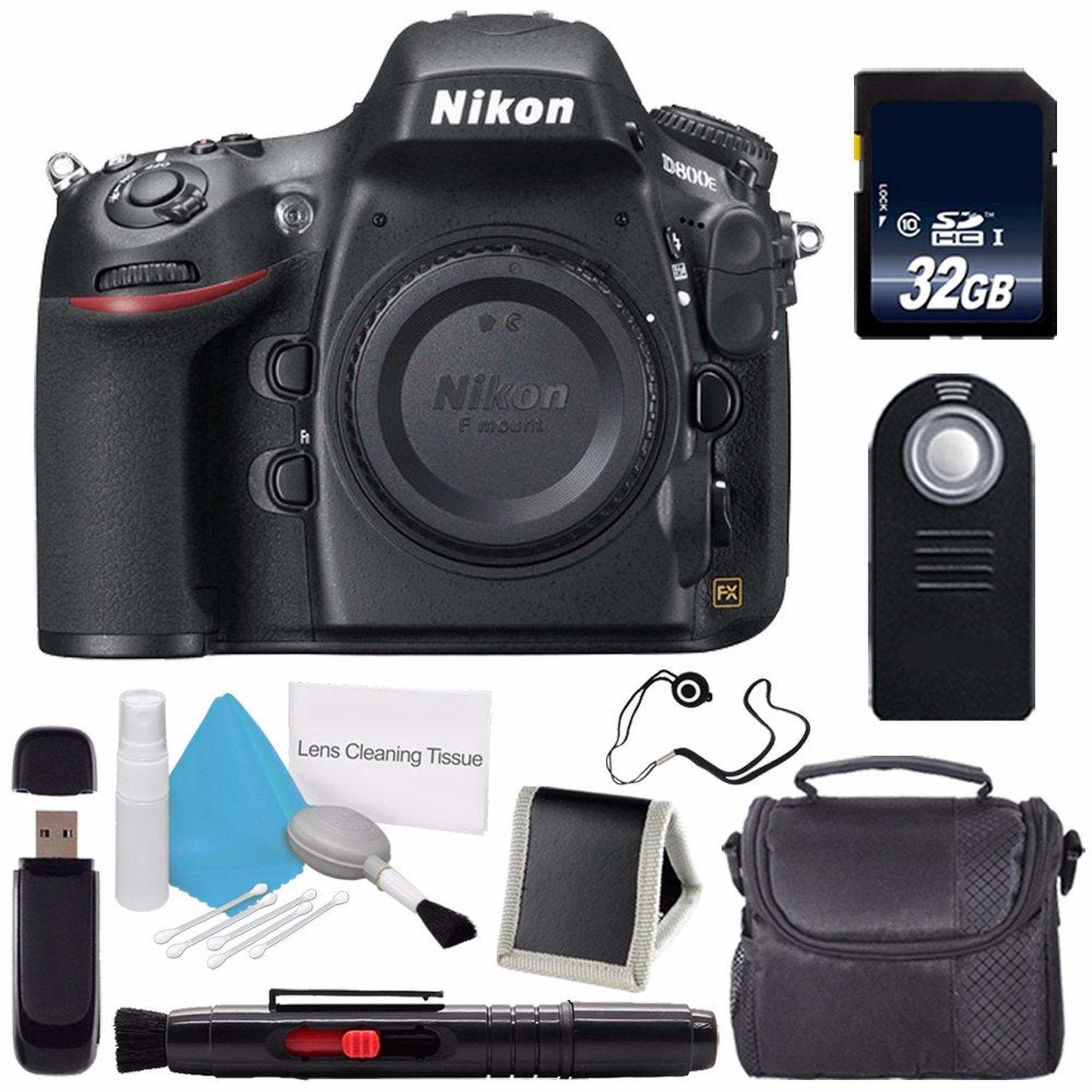 Nikon D800E Digital Camera Body Only International Model + Carrying Case + Lens Pen Cleaner + Lens Cap Keeper + 32GB Memory Card