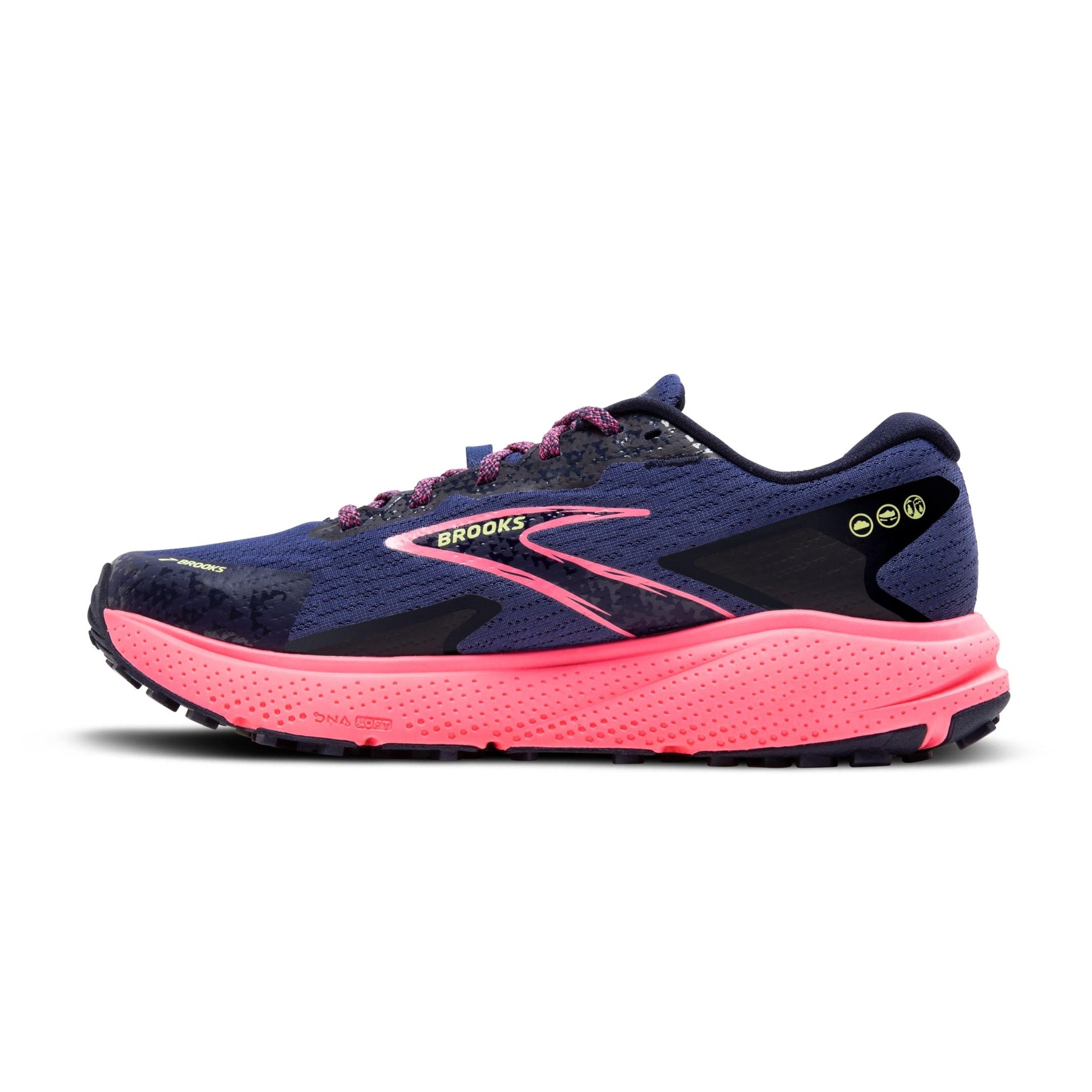 Brooks Women’s Divide 5 GTX Waterproof Trail Running Shoe - Grey Blue/Pink/Lime - 7 Medium