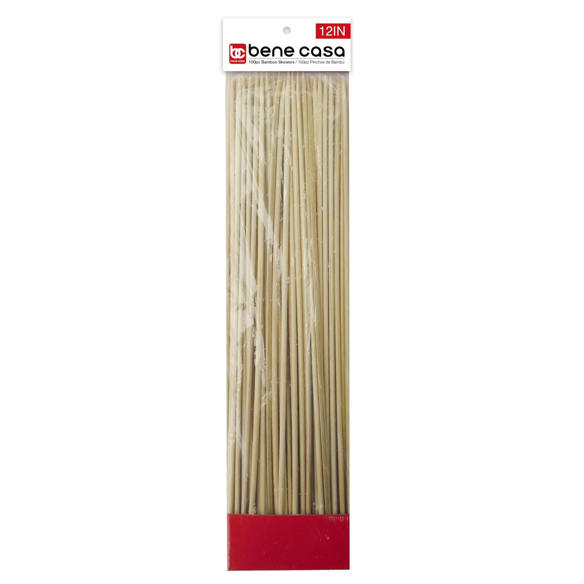 Bene Casa 100-Piece Bamboo Skewer Pack, 12in Bamboo Skewers, 100% Natural Bamboo, Eco-Friendly Skewers, Food Grade Skewers for Cooking MBR