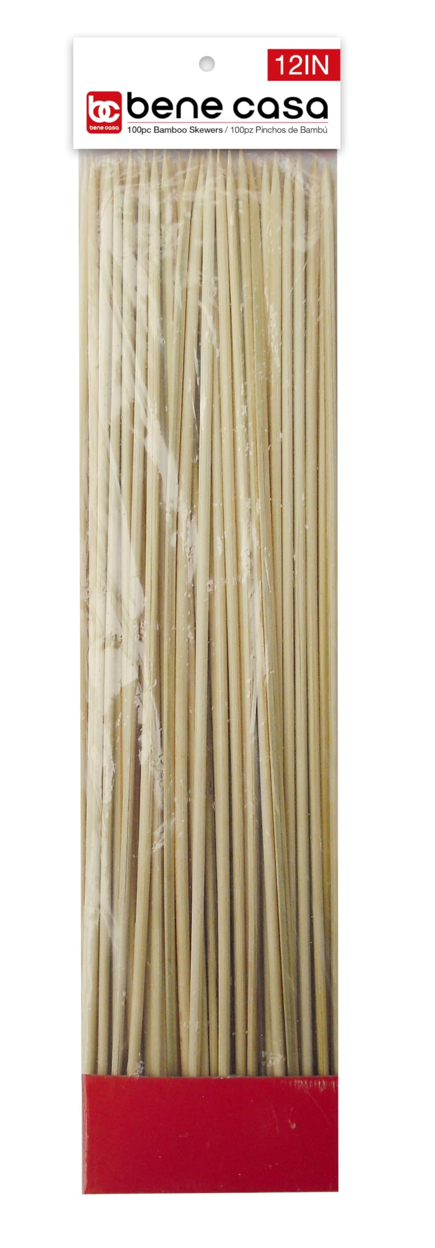 Bene Casa 100-Piece Bamboo Skewer Pack, 12in Bamboo Skewers, 100% Natural Bamboo, Eco-Friendly Skewers, Food Grade Skewers for Cooking