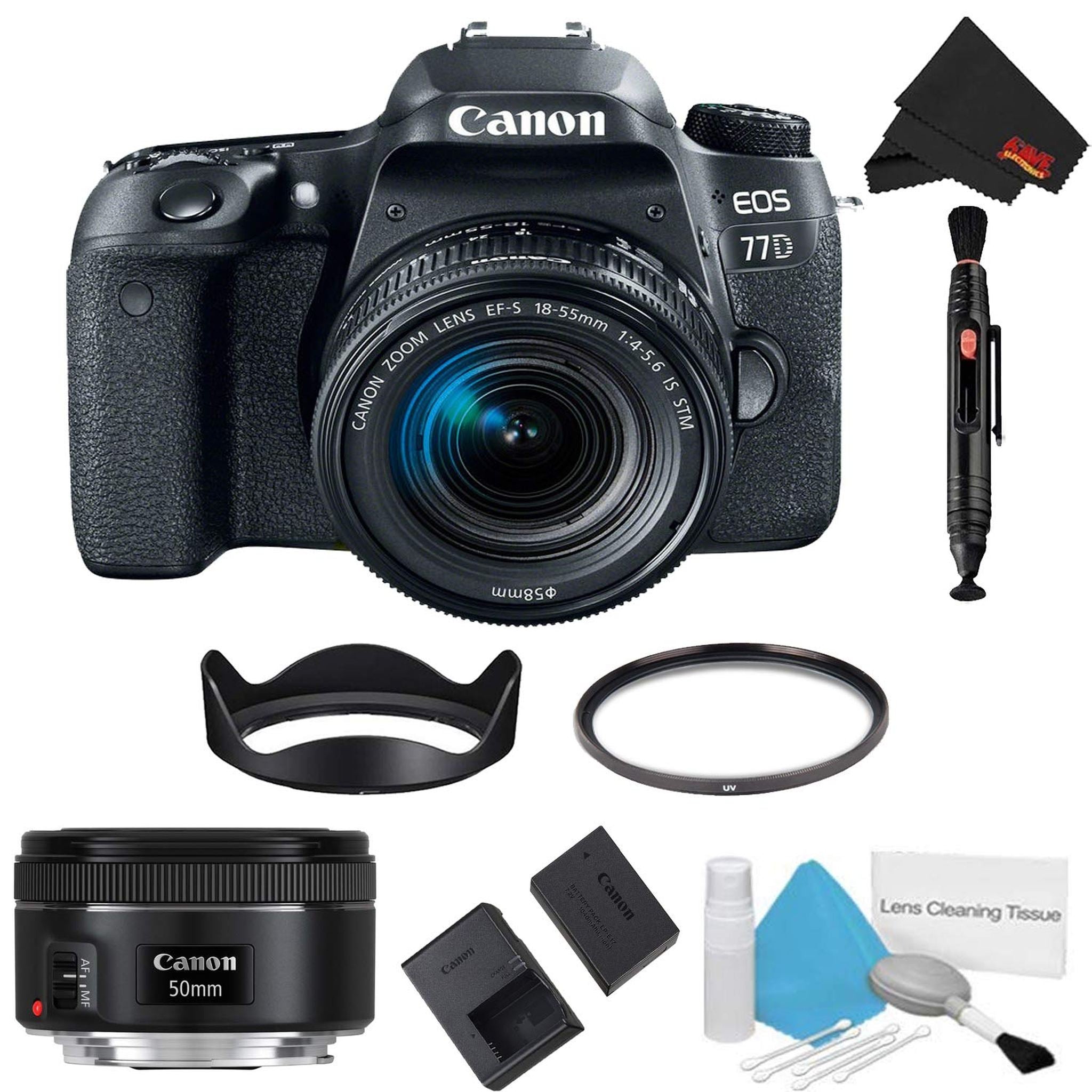 Canon EOS 77D DSLR Camera with 18-55mm Lens Basic Bundle + 50mm Lens International Model Canon