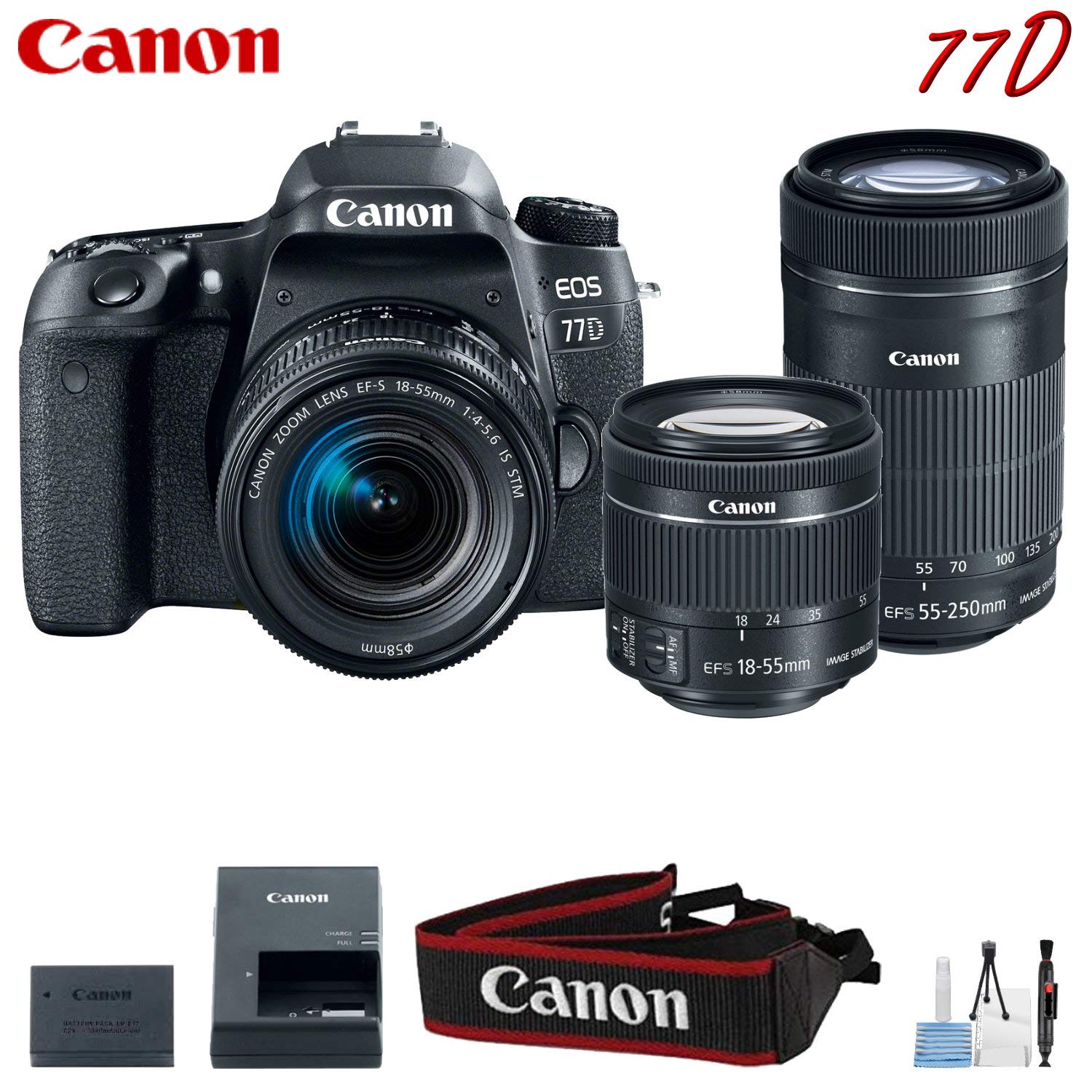 Canon EOS 77D Digital SLR Camera with 18-55mm & 55-250mm Lenses Kit International Model