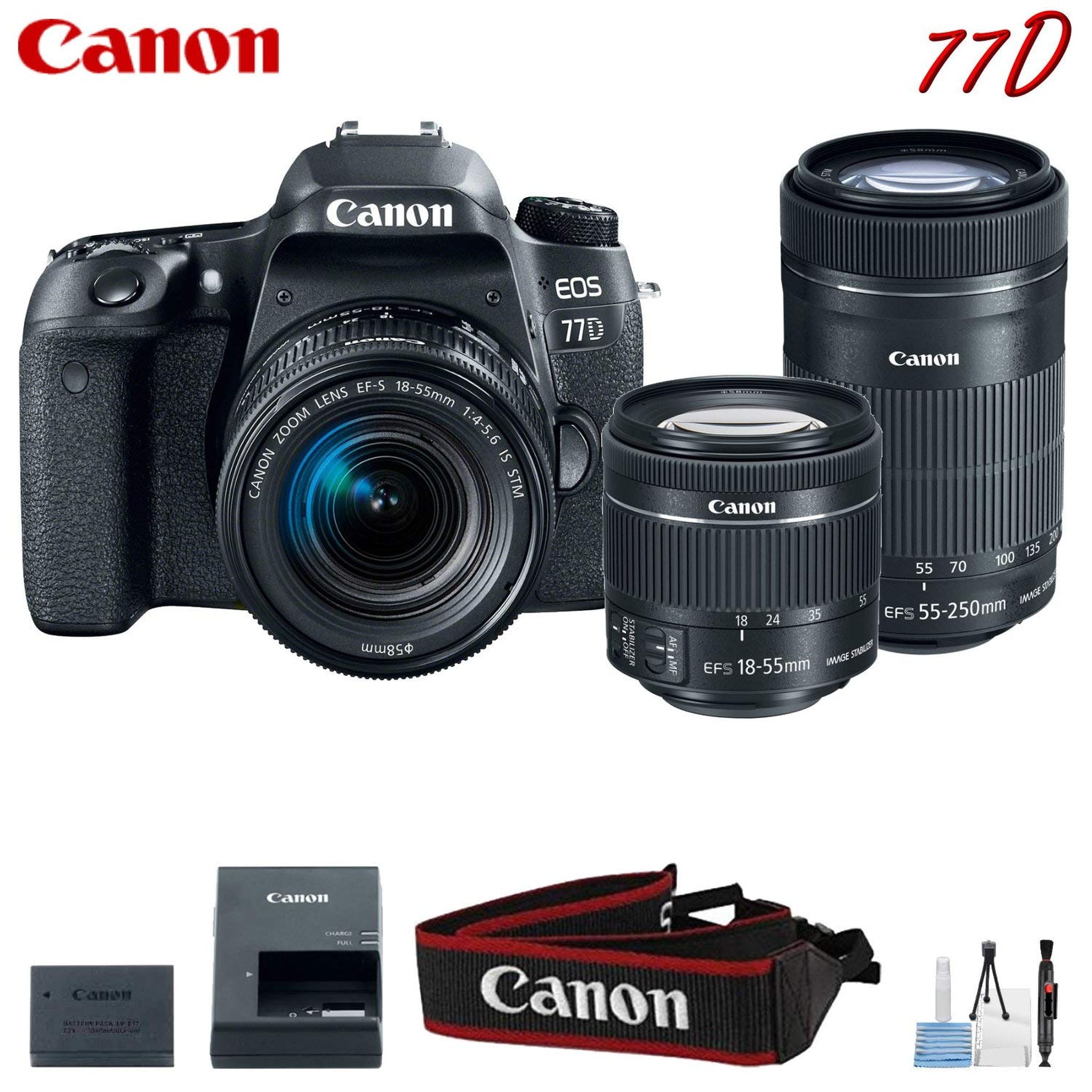 Canon EOS 77D Digital SLR Camera with 18-55mm & 55-250mm Lenses Kit International Model