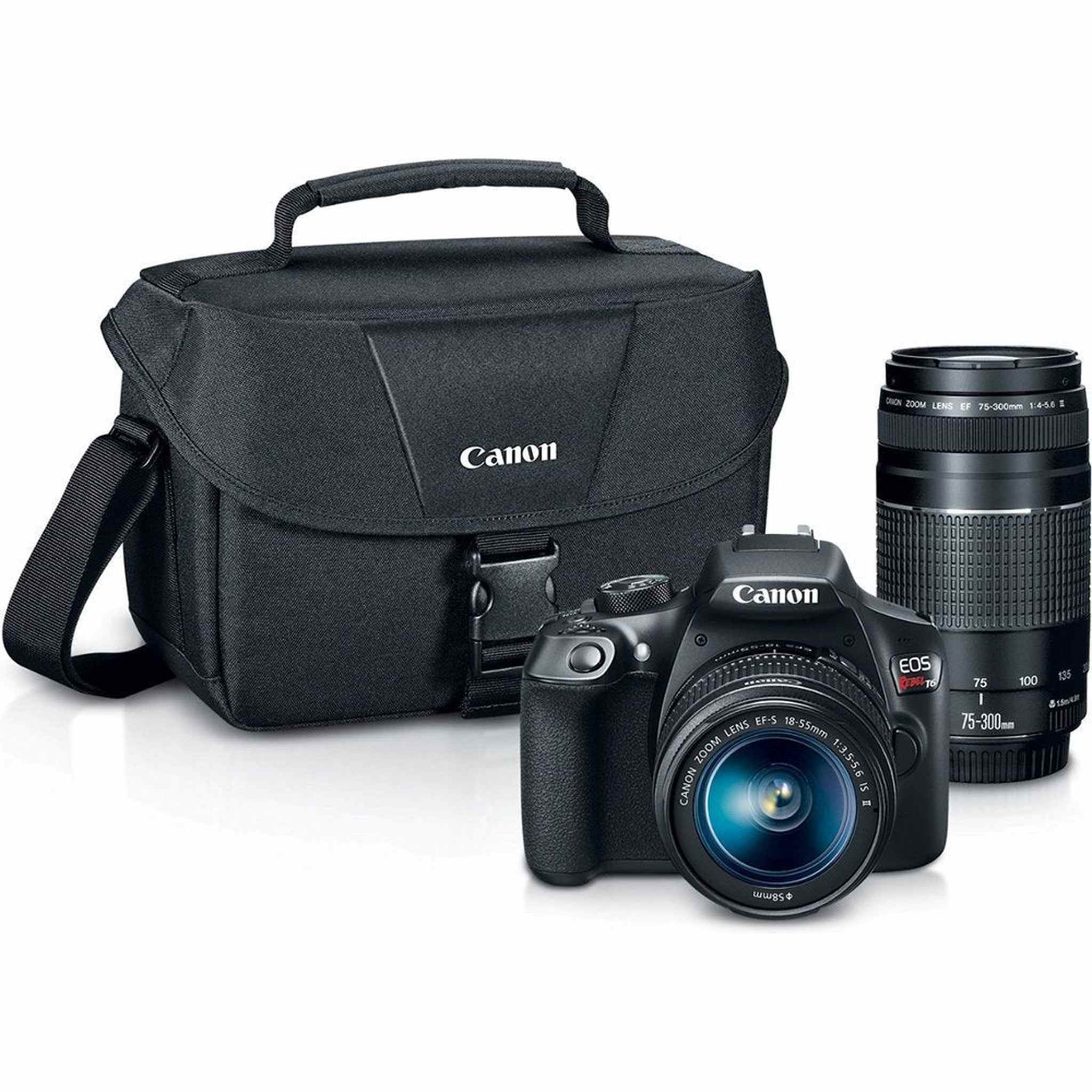 Canon Digital SLR Camera Kit EOS Rebel T6 with EF-S 18-55mm and EF 75-300mm Zoom Lenses - Black - Used Canon