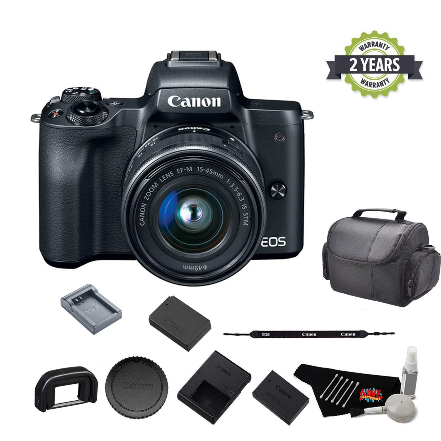 Canon EOS M50 Mirrorless Digital Camera with 15-45mm Lens and 4K Video 2680C011 Bundle with Spare Battery and Travel Cha