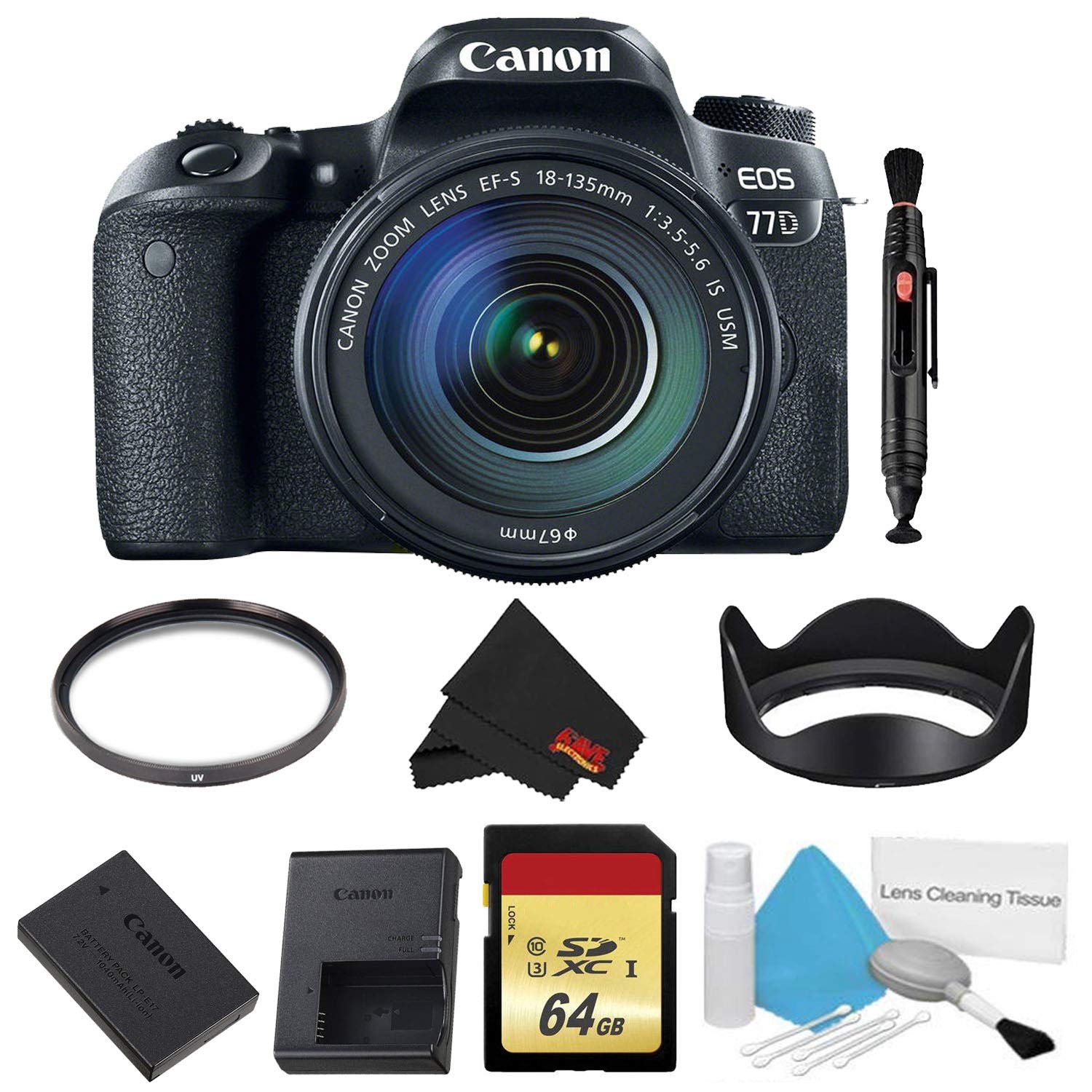 Canon EOS 77D DSLR Camera with 18-135mm Lens Bundle w/Memory Kit International Model