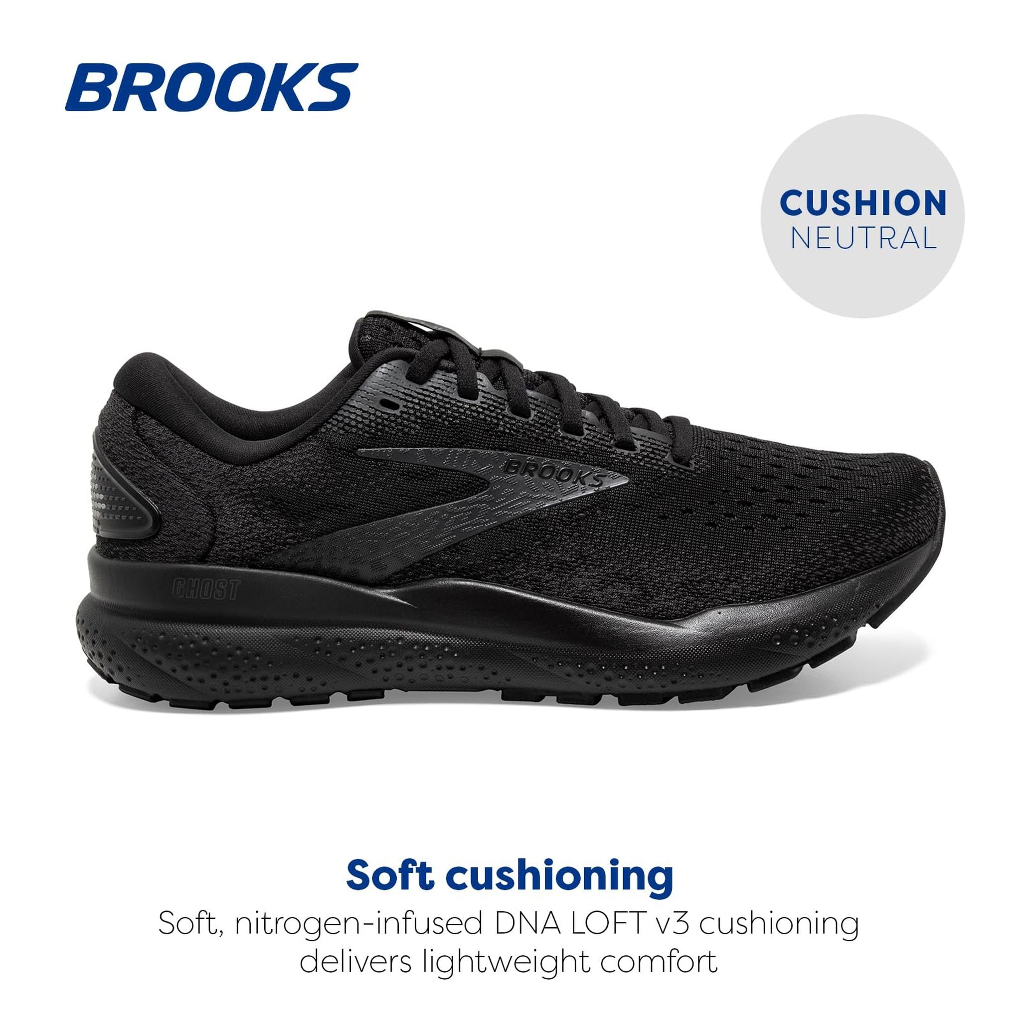 Brooks Women’s Ghost 16 Neutral Running Shoe - Black/Black/Ebony - 6.5 Medium