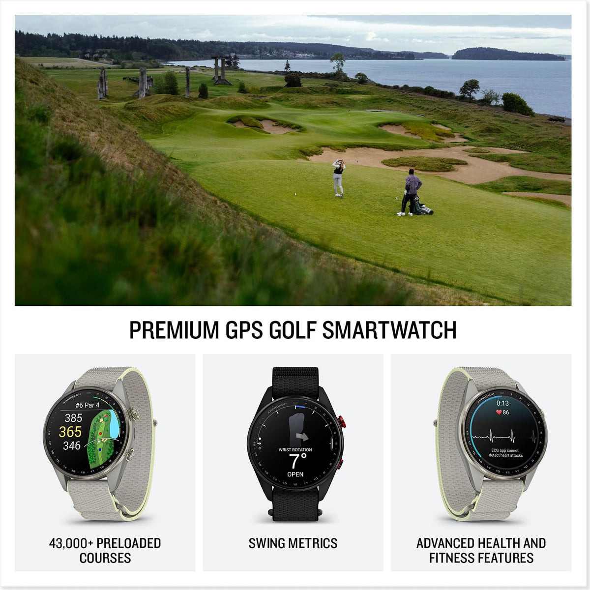 Garmin Approach® S72, Advanced Golf Smartwatch, 47mm, Fog Gray/Citron