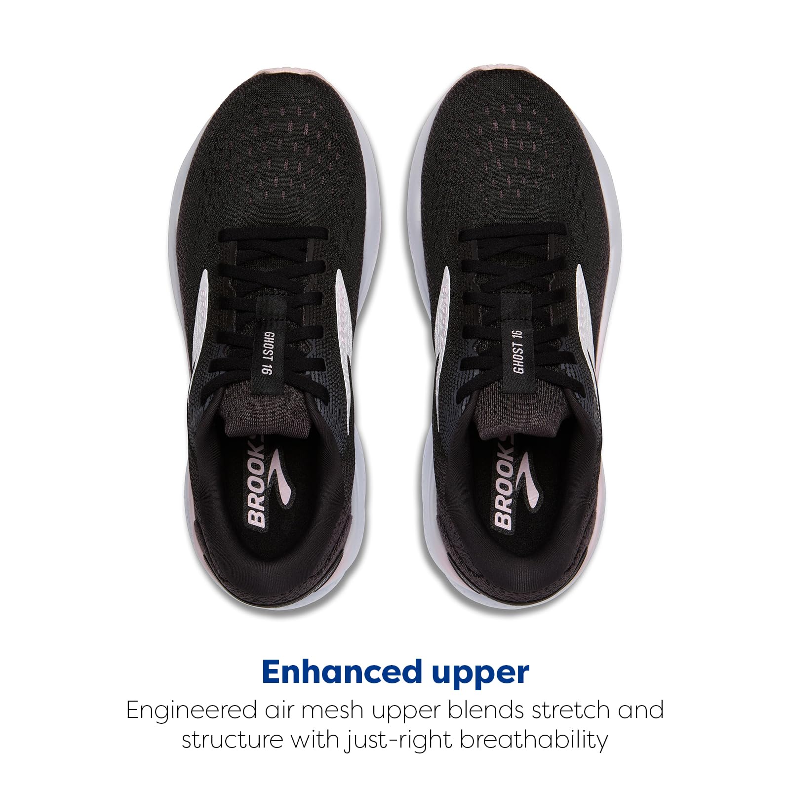 Brooks Women’s Ghost 16 Neutral Running Shoe - Black/White/Orchid Ice - 8 Medium