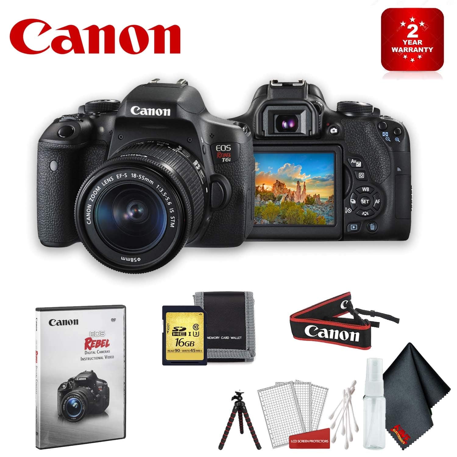 Canon EOS Rebel T6i DSLR Camera with 18-55mm Lens (International Model) Base Accessory Bundle