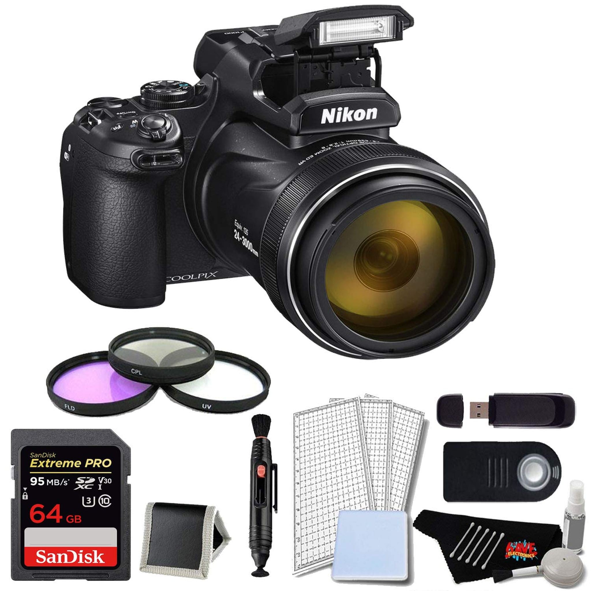 Nikon Coolpix P1000 Digital Camera Basic Bundle w/ 64GB Memory Card and Filter Kit International Model Nikon