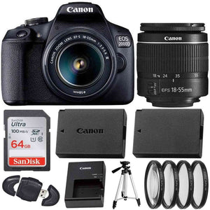 Canon EOS 2000D Rebel T7 DSLR Camera with 18-55mm DC III Lens Tripod Bundle