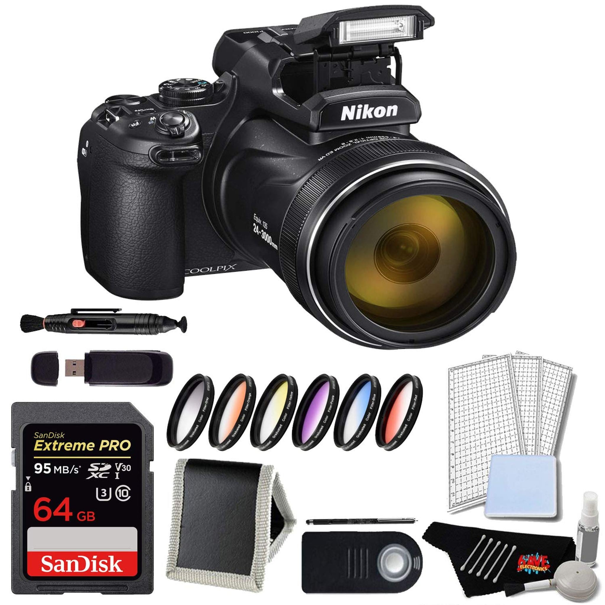 Nikon Coolpix P1000 Digital Camera Advanced Bundle w/ 64GB Memory Card and 6 Piece Filter Kit International Model