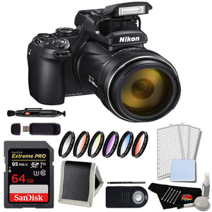 Nikon Coolpix P1000 Digital Camera Advanced Bundle w/ 64GB Memory Card and 6 Piece Filter Kit International Model