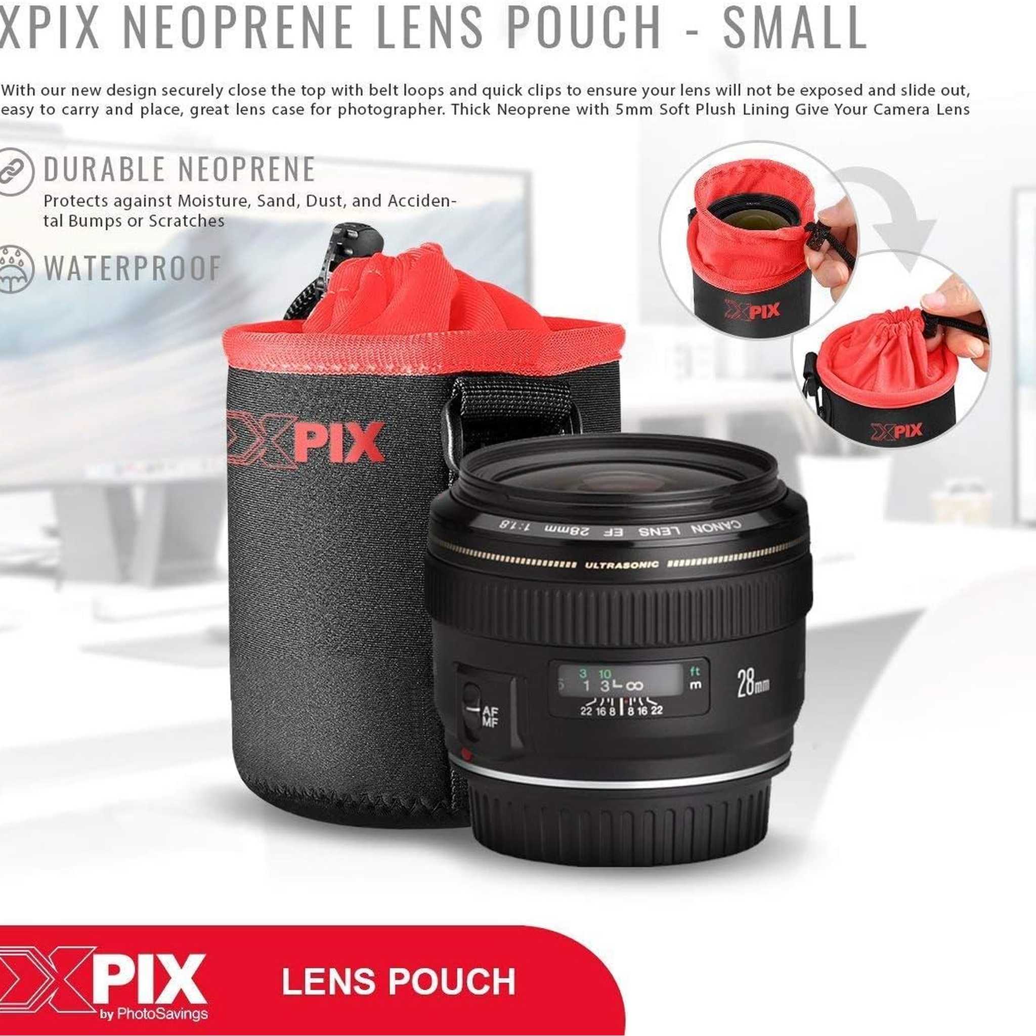 XPIX Small Neoprene Pouch Bag for DSLR Camera Lenses Canon, Nikon, Sony, Olympus,Fujfilm,Panasonic, and More