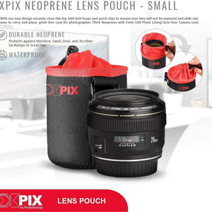 XPIX Small Neoprene Pouch Bag for DSLR Camera Lenses Canon, Nikon, Sony, Olympus,Fujfilm,Panasonic, and More