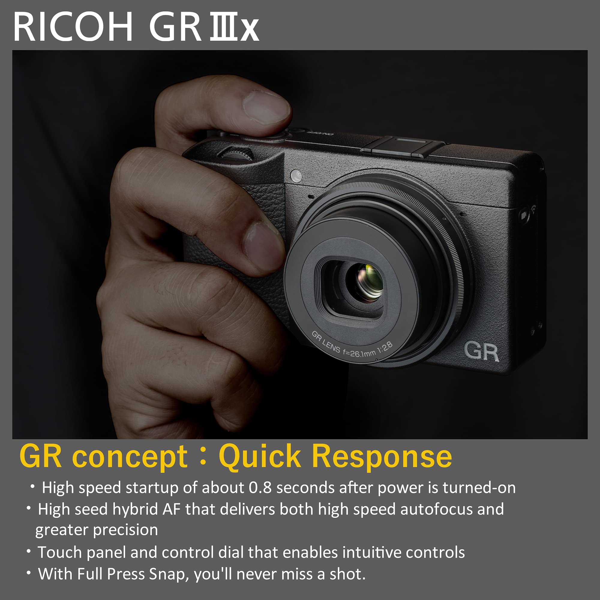 Ricoh GR IIIx, Black, Digital Compact Camera with 24MP APS-C Size CMOS Sensor