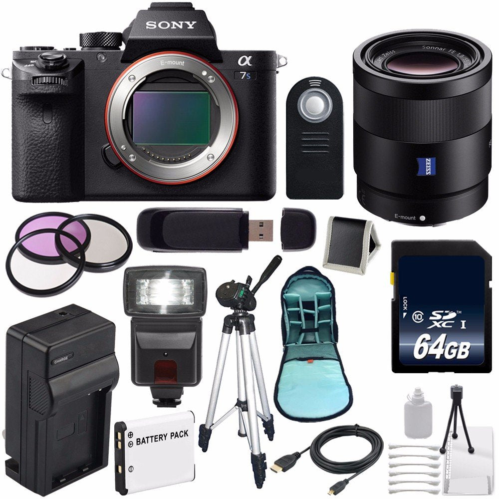 Sony Alpha a7S II a7S Mark II a7SII ILCE7SM2/B Mirrorless Digital Camera (International Model) + Sony Sonnar T FE 55mm Lens Pro Bundle