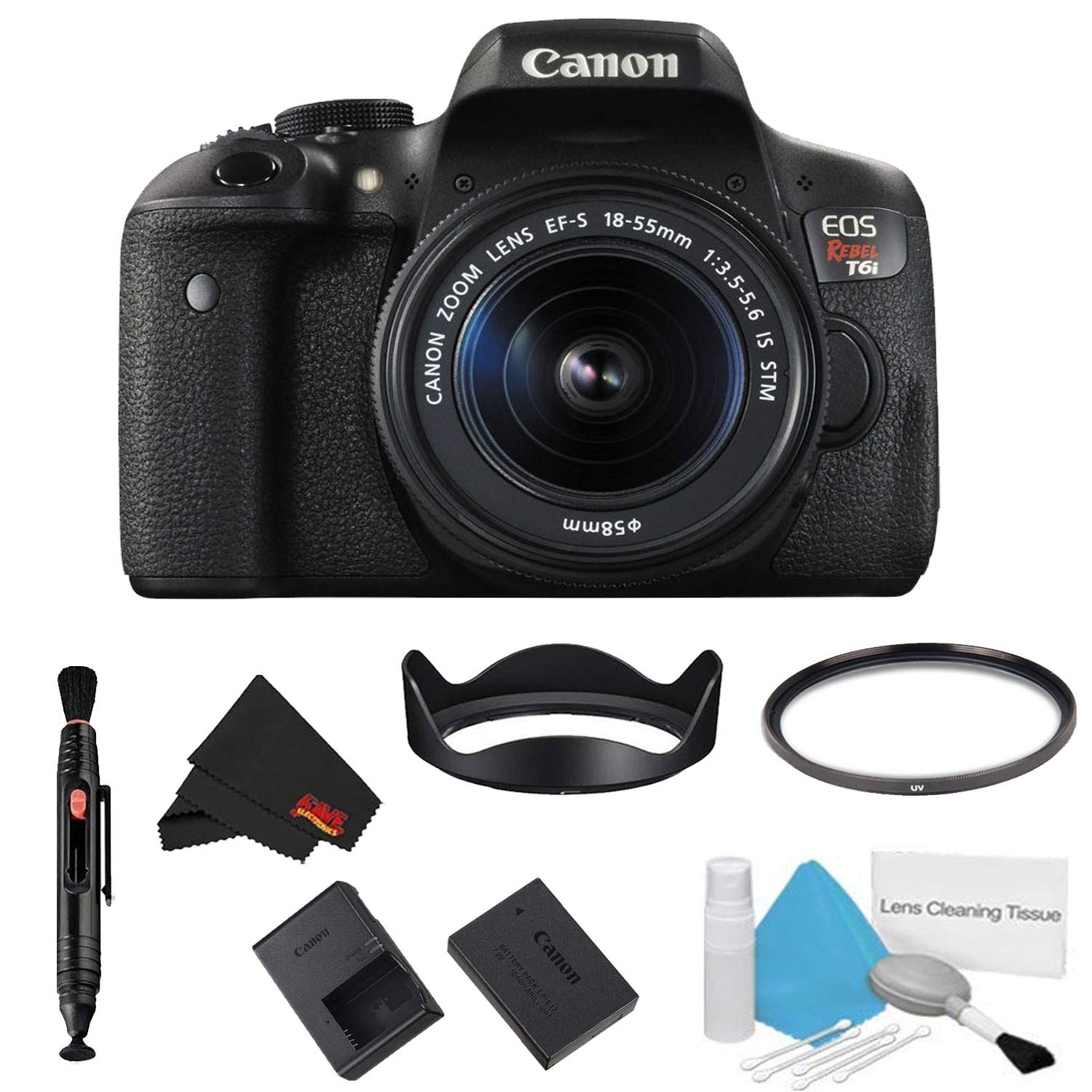 Canon EOS Rebel T6i DSLR Camera with 18-55mm Lens Basic Filter Kit - International Model