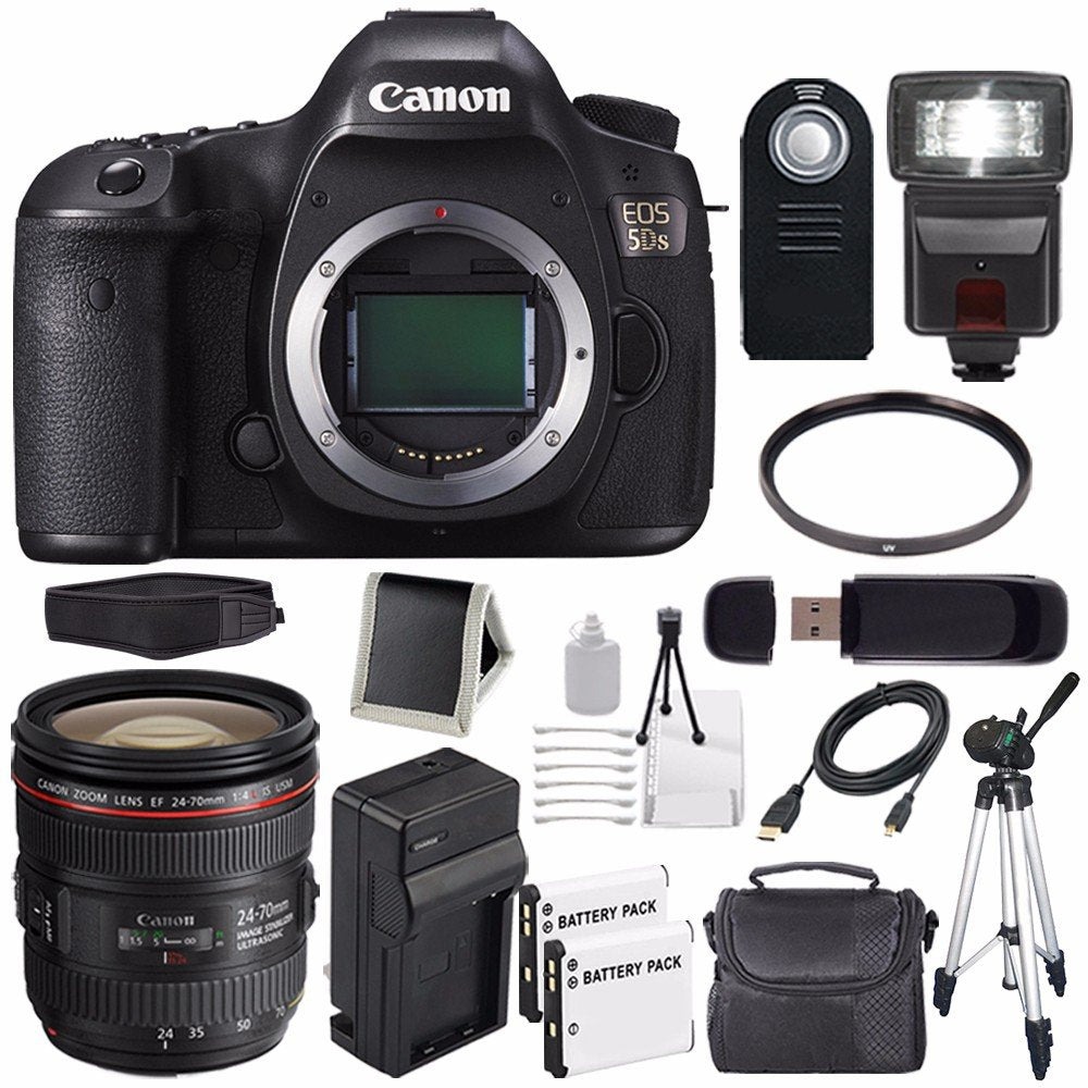 Canon EOS 5DS DSLR Camera (International Model) 0581C002 + Canon EF 24-70mm f/4L is USM Lens + LP-E6 Battery Bundle