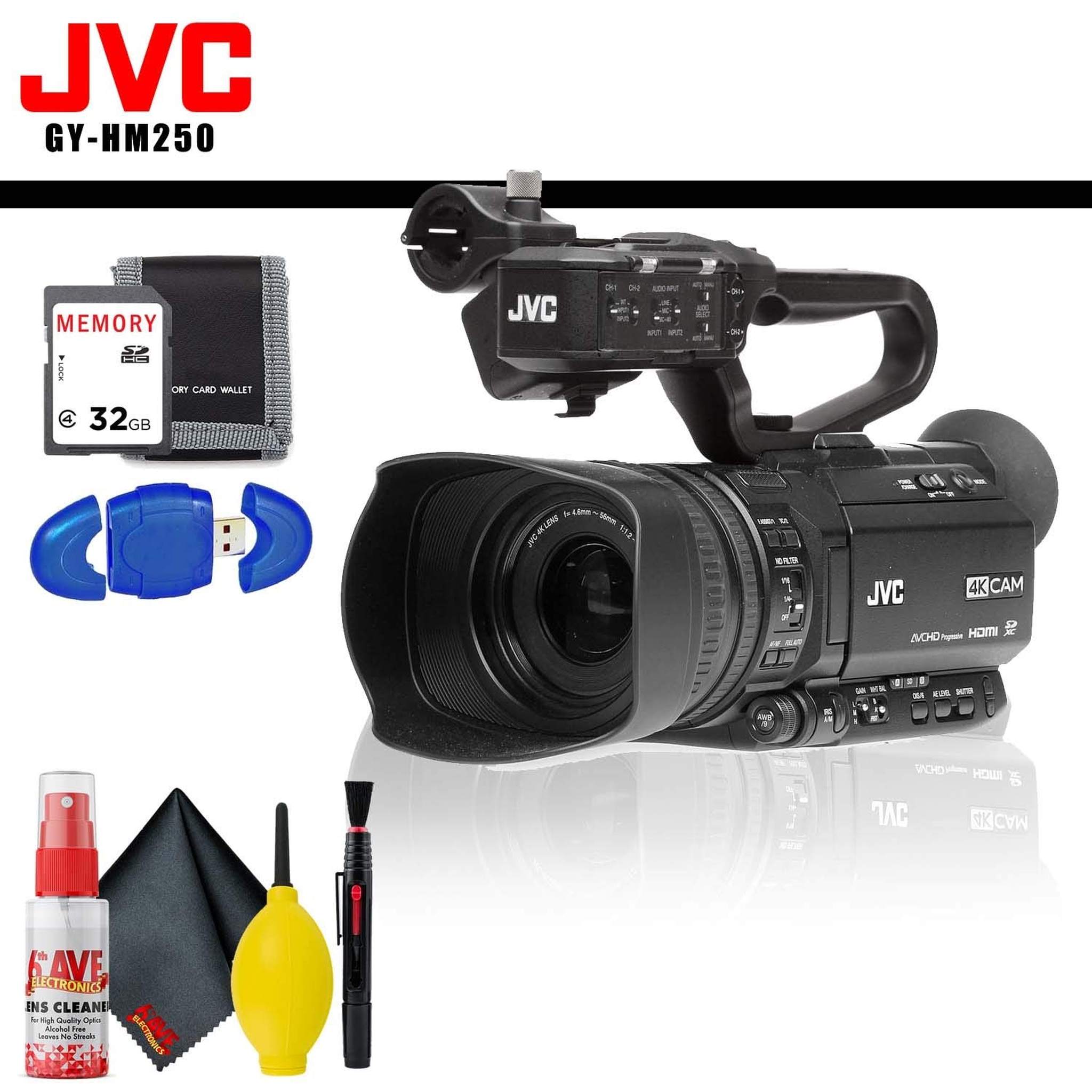 JVC UHD 4K Streaming Camcorder with Built-in Lower-Thirds Graphics + Memory Card Kit + Cleaning Kit