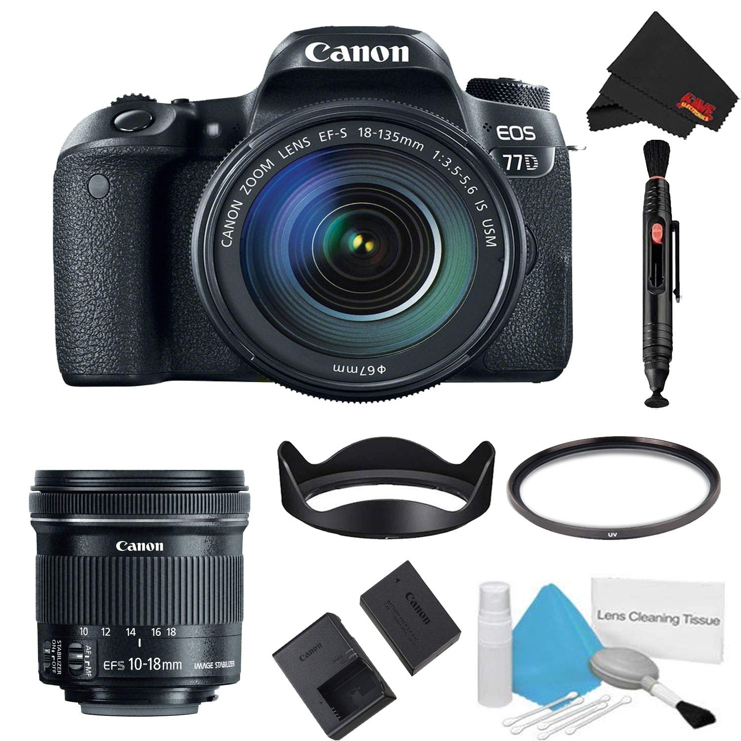 Canon EOS 77D DSLR Camera with 18-135mm Lens Bundle + Bonus 10-18mm Lens International Model