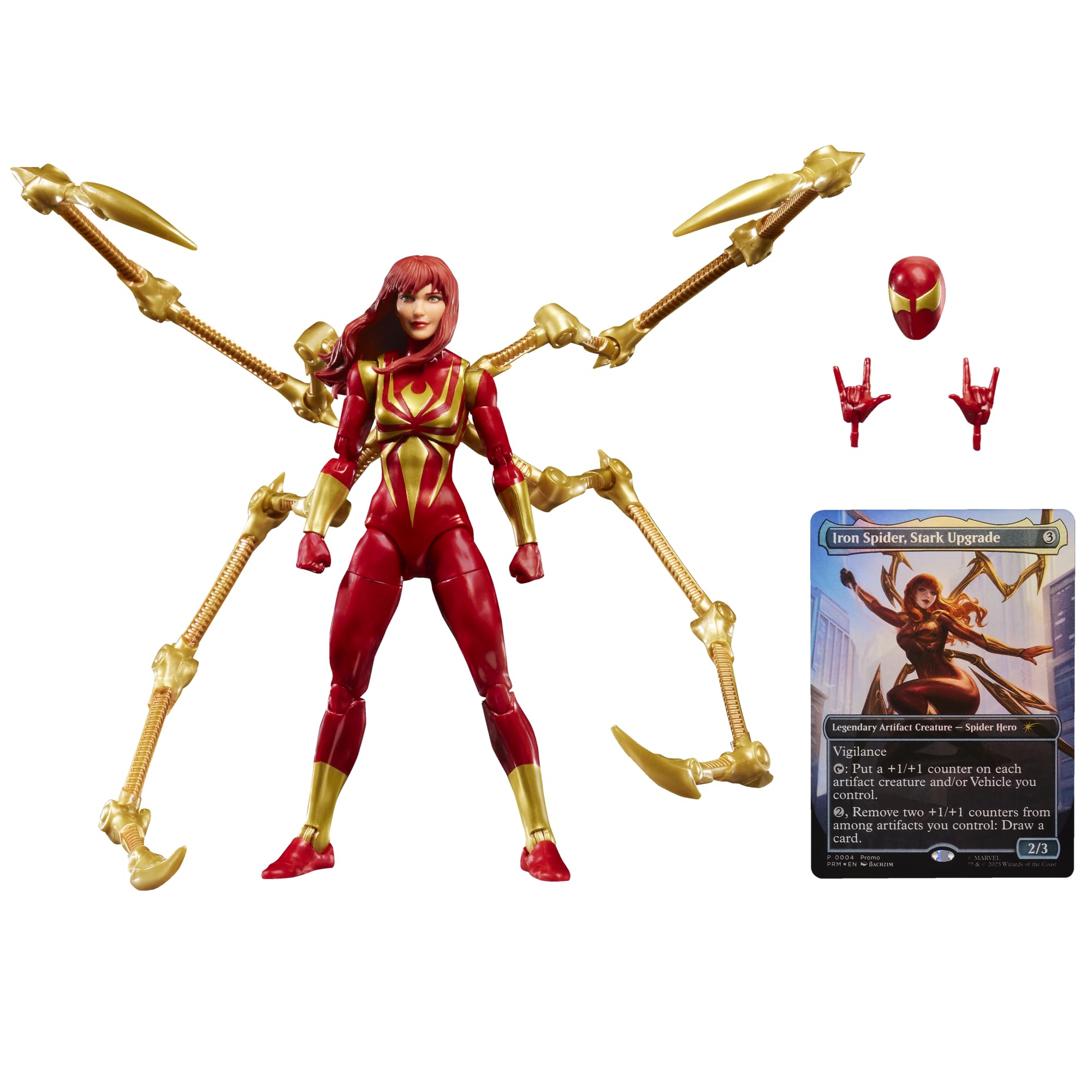 Spider-Man Marvel Legends Series Magic: The Gathering Mary Jane Watson (Iron Spider), 6-Inch Action Figure & Exclusive Foil Collectible Card Game Trading Card