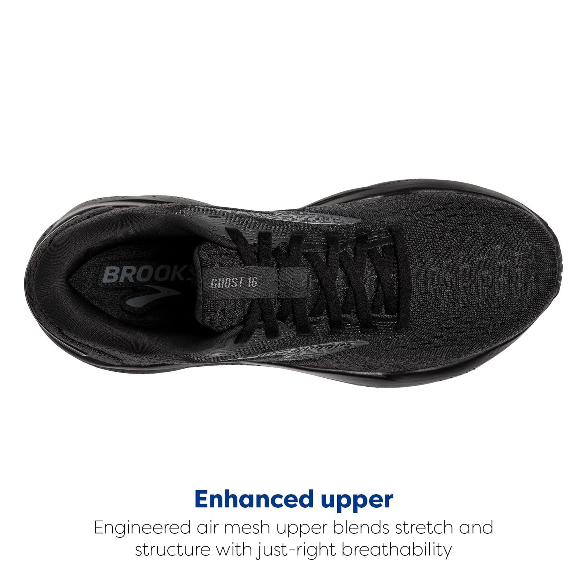 Brooks Men’s Ghost 16 Neutral Running Shoe - Black/Black/Ebony - 8.5 Medium