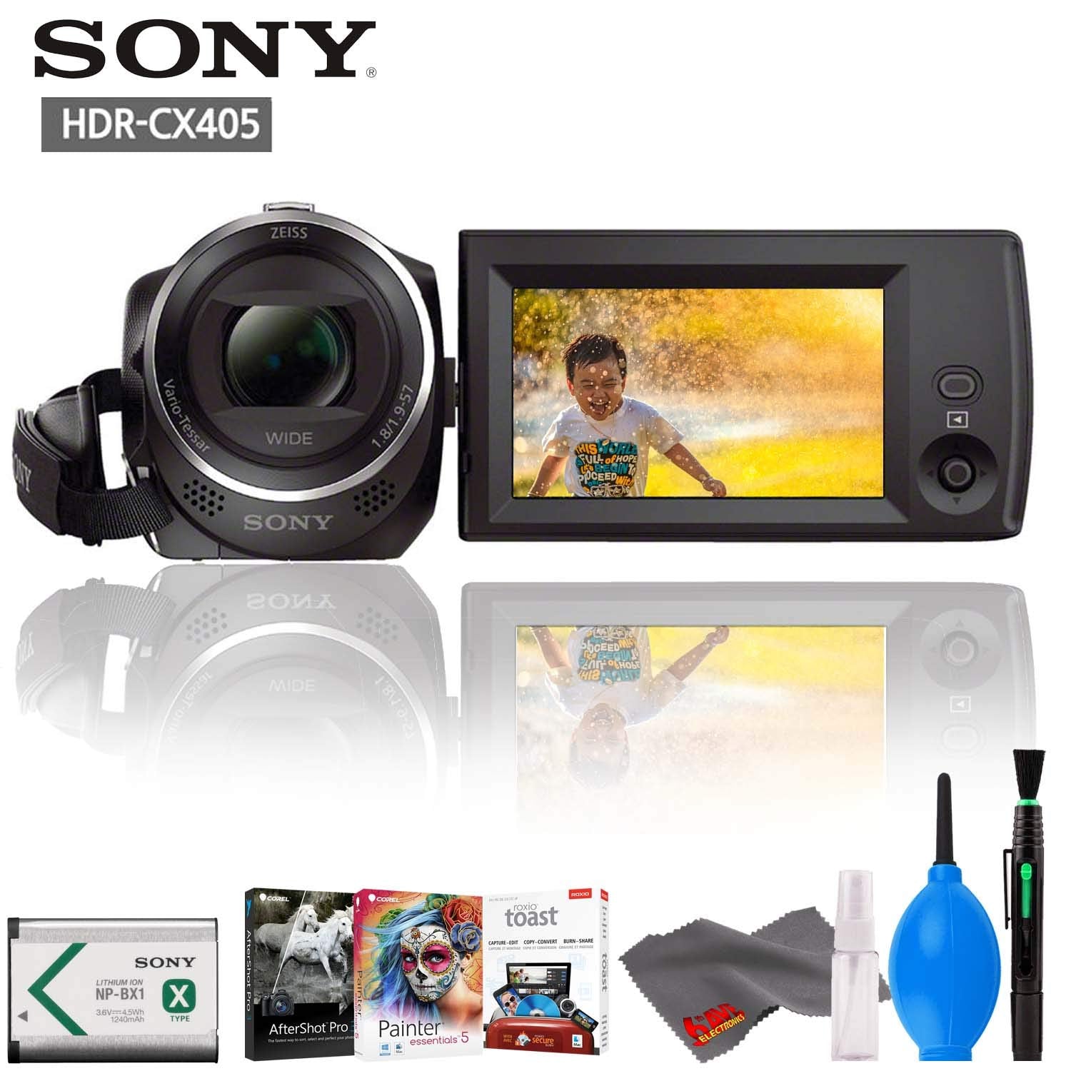 Sony HDR-CX405 HD Handycam with Editing Software and Cleaning Kit