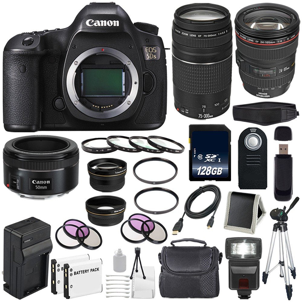 Canon EOS 5DS DSLR Camera (International Model) 0581C002 + Canon EF 24-105mm f/4L is USM Lens + Canon EF 75-300 III Lens Supreme Bundle