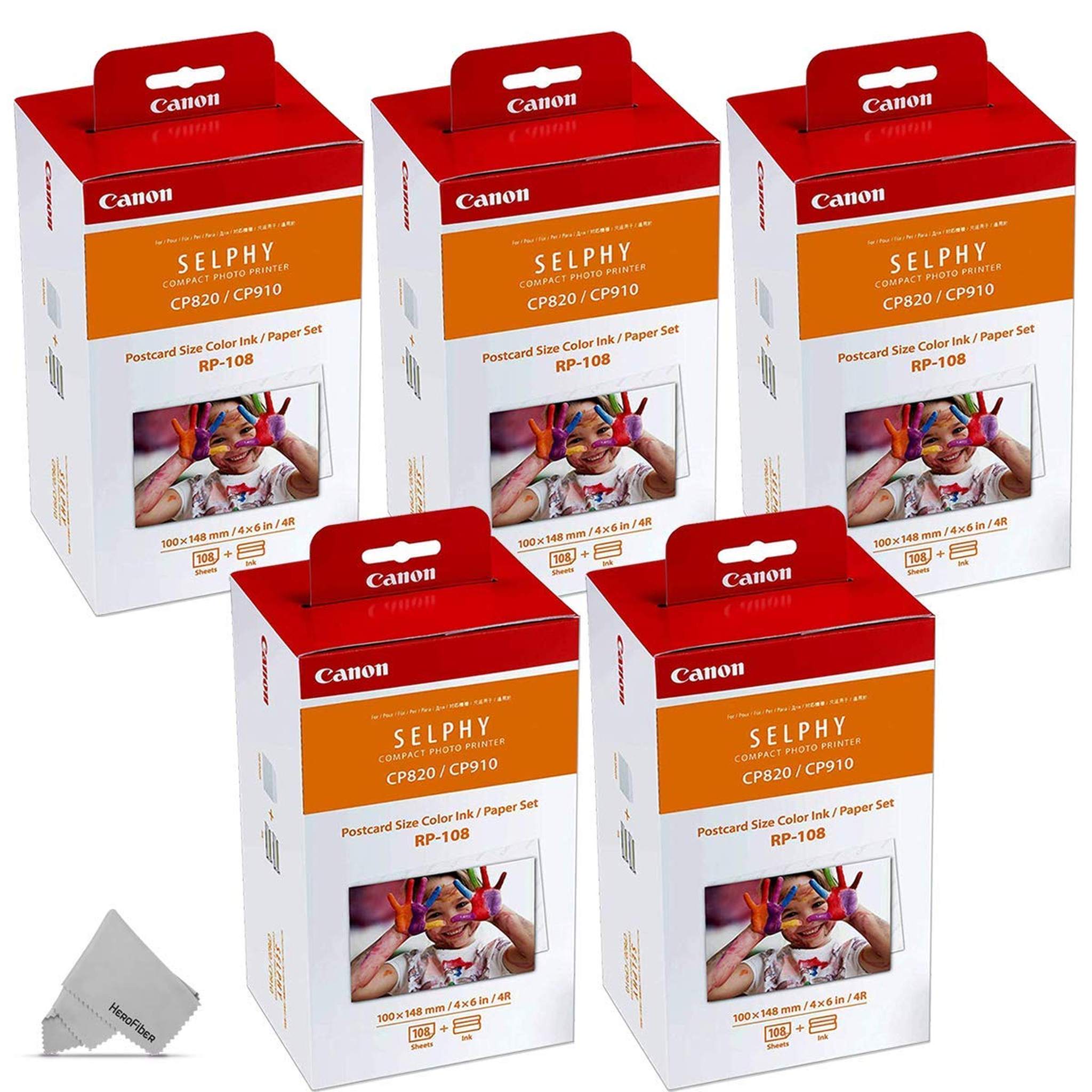 5 Pack Canon RP-108/RP108 Color Ink Paper Set 10 Ink Toners/540 Paper Sheets HeroFiber