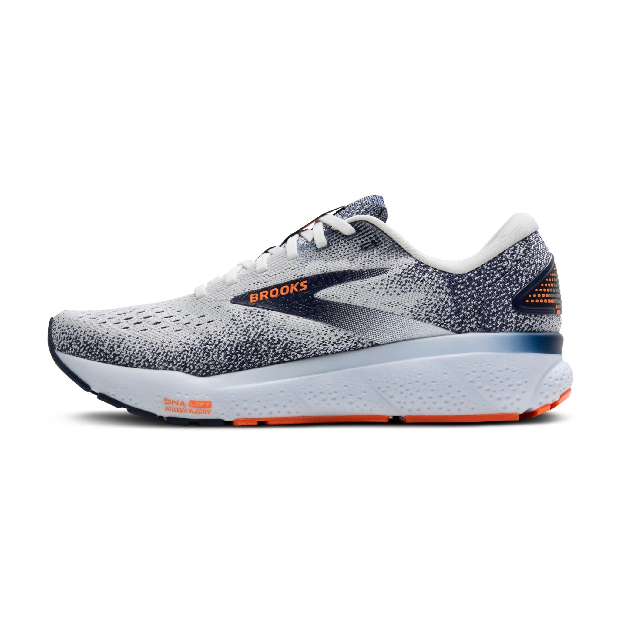 Brooks Men’s Ghost 16 Neutral Running Shoe - White/Peacoat/Orange - 8 Medium