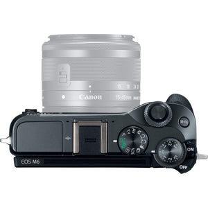 Canon EOS M6 Mirrorless Digital Camera Black, Body Only + 128GB Class 10 Memory Card + Flash + Canon Camera Case + Fle
