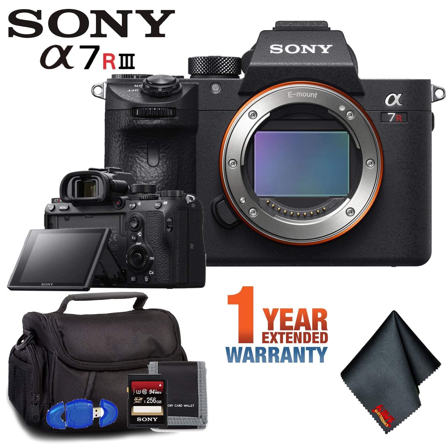 Sony Alpha a7R III Mirrorless Digital Camera (Body Only) Base Accessory Kit + Extended Warranty Bundle