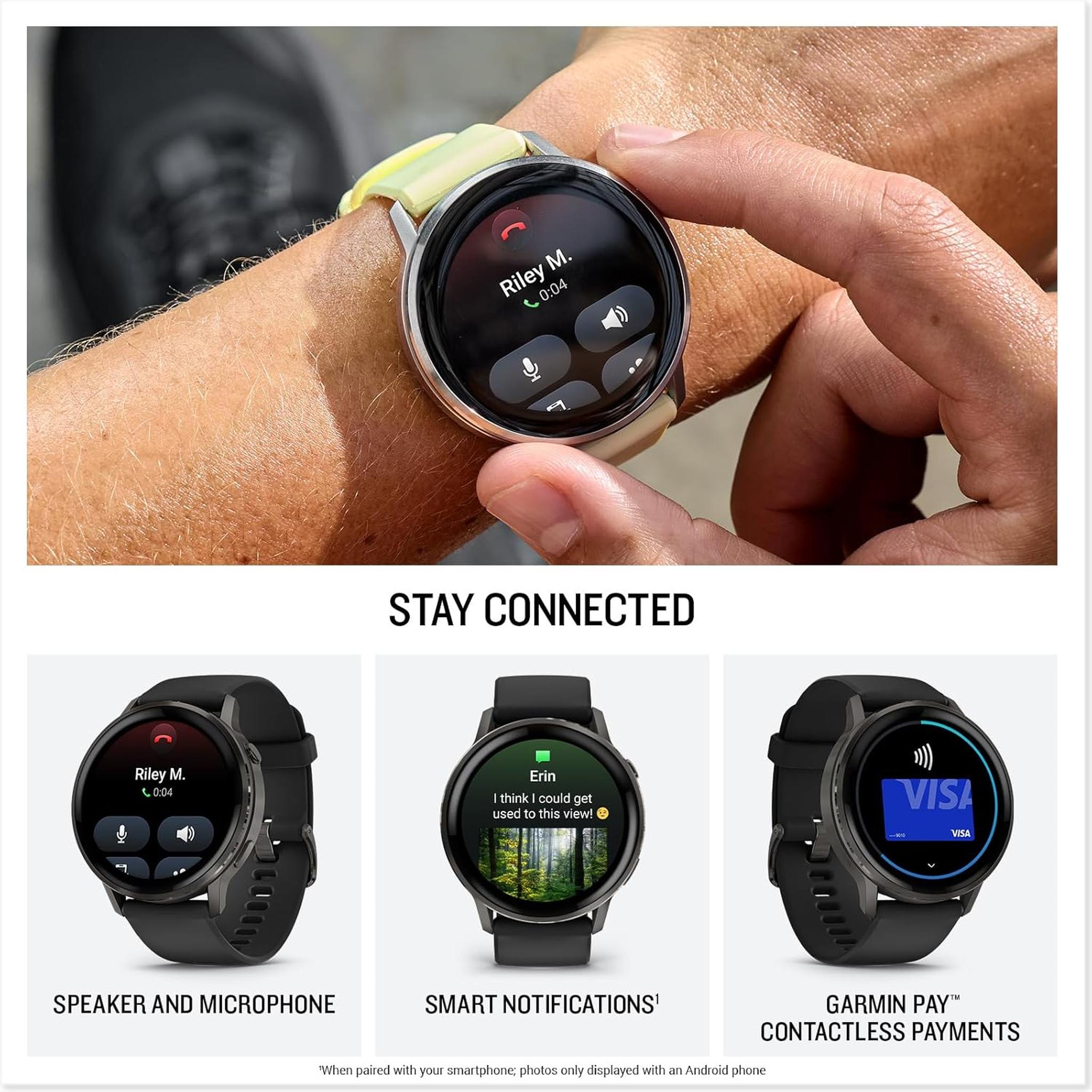 Garmin Venu® 4, 45mm, Advanced Health and Fitness GPS Smartwatch, Bright and Colorful Display, Built-in Flashlight, 12 Days of Battery Life, Slate with Black Silicone Band