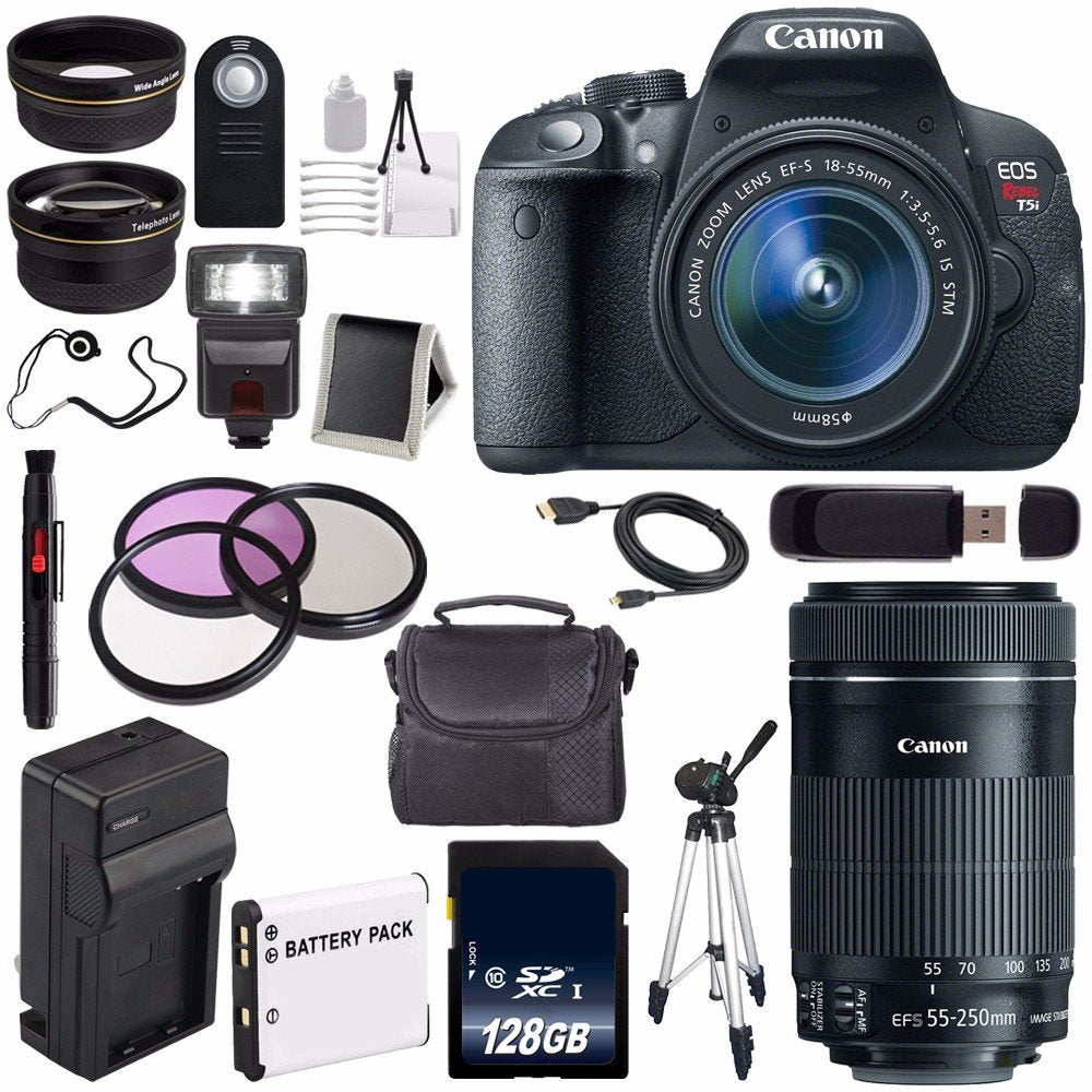 Canon EOS Rebel T5i 18 MP CMOS Digital SLR Camera w/EF-S 18-55mm f/3.5-5.6 Lens (International Model) + Canon EF-S 55-25