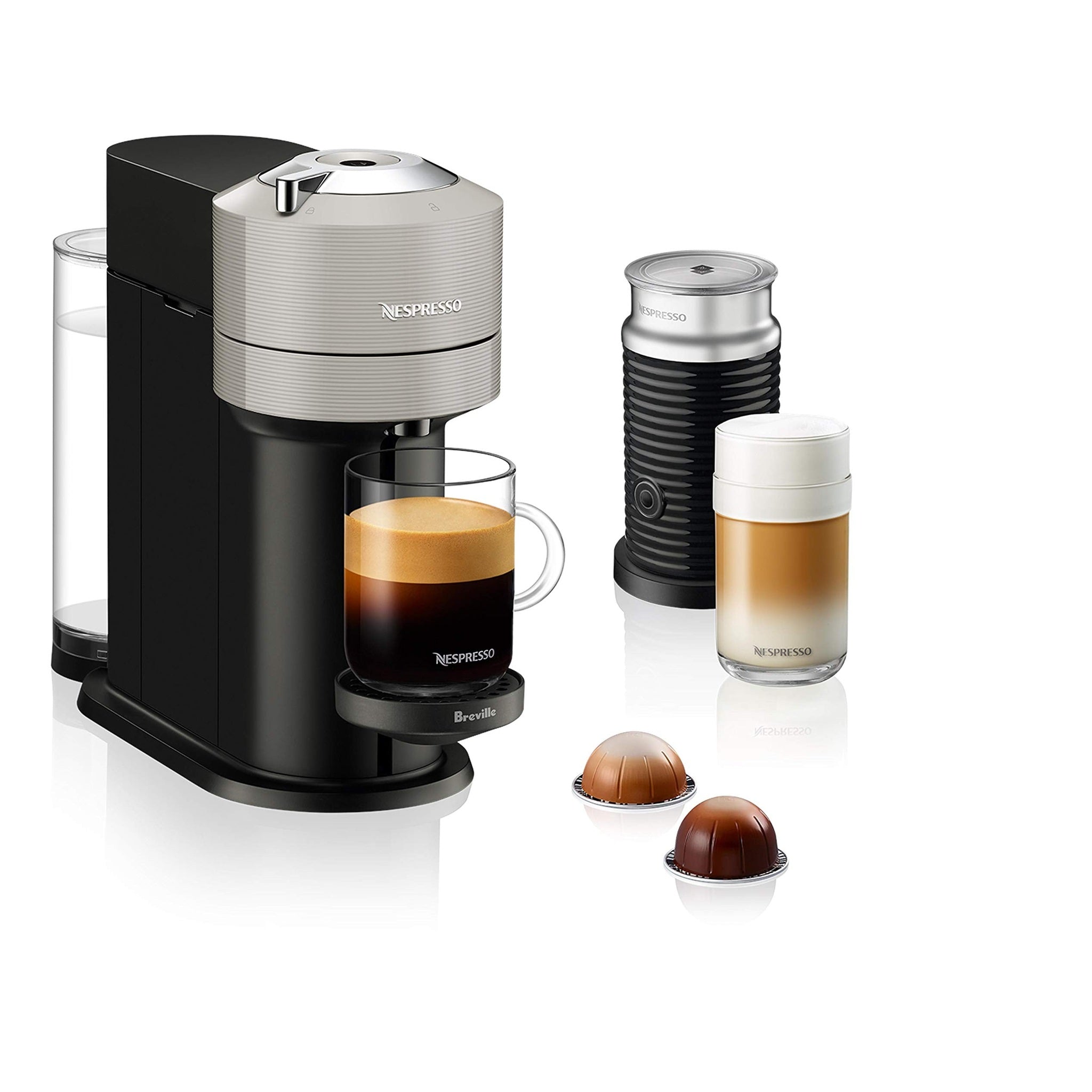 Nespresso Vertuo Next Coffee and Espresso Maker by Breville, with Aeroccino Milk Frother, Light Grey