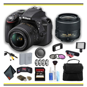 Nikon D3300 DSLR Camera with 18-55mm Lens 1532 Advanced Bundle W/Bag, Extra Battery, LED Light, Mic, Filters and More