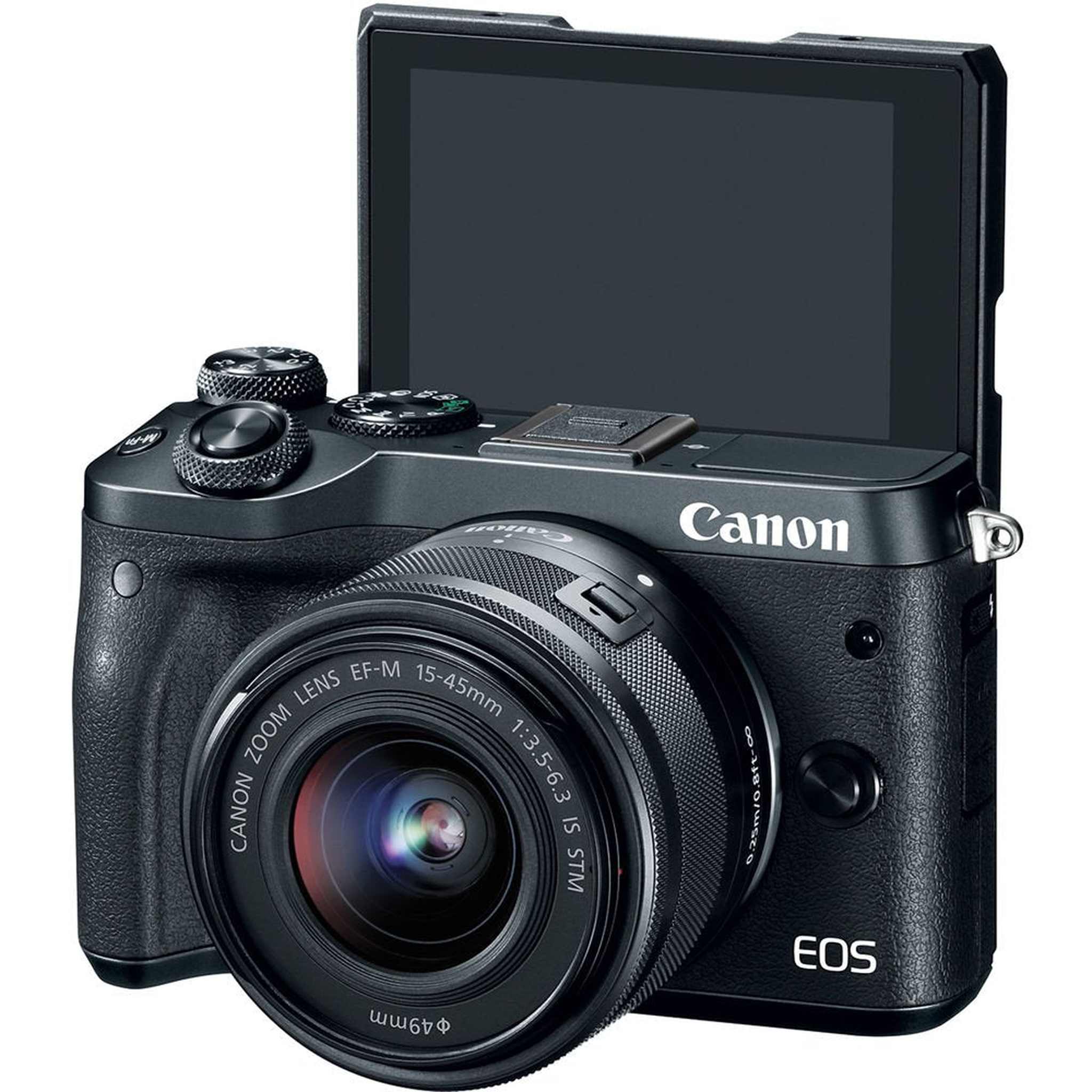 Canon EOS M6 Mirrorless Digital Camera with EF-M 15-45mm is STM Lens + Flexible Tripod + UV Protection Filter + Professi Canon