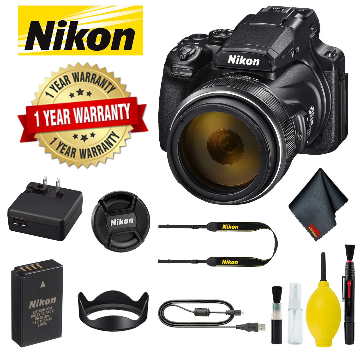 Nikon COOLPIX P1000 Digital Camera with 1 Year Extended Warranty and Cleaning Kit