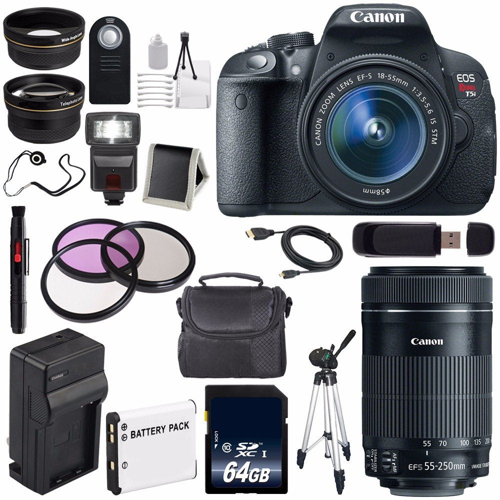 Canon EOS Rebel T5i 18 MP CMOS Digital SLR Camera w/EF-S 18-55mm f/3.5-5.6 Lens (International Model) + Canon EF-S 55-25