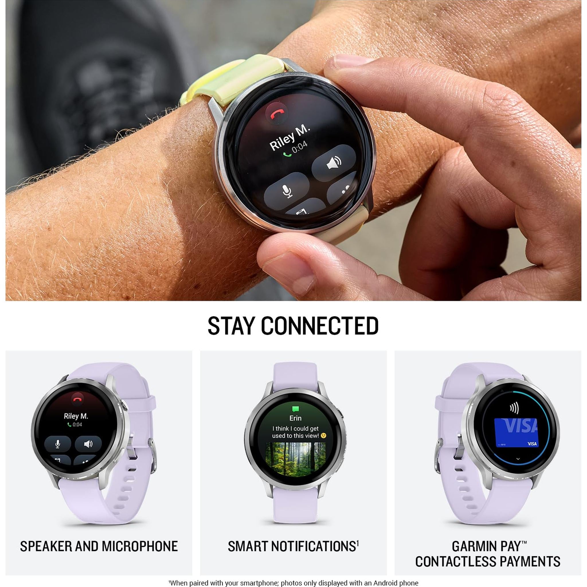 Garmin Venu® 4, 41mm, Advanced Health and Fitness GPS Smartwatch, Bright and Colorful Display, Built-in Flashlight, 10 Days of Battery Life, Silver with Periwinkle Silicone Band
