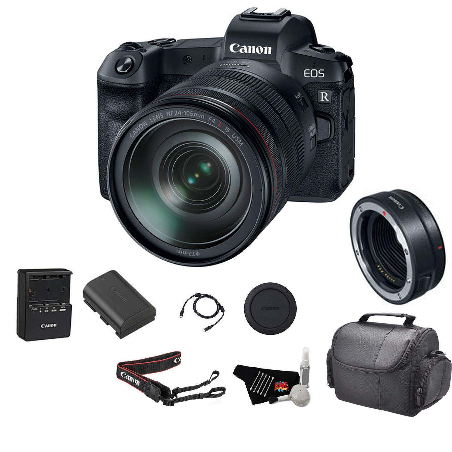 Canon EOS R Mirrorless Digital Camera with 24-105mm Lens and Mount Adapter EF-EOS R Kit (International Model) Advanced Bundle