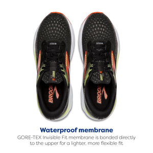 Brooks Men's Ghost 16 GTX Waterproof Neutral Running Shoe - Black/Mandarin Red/Green - 10 Medium