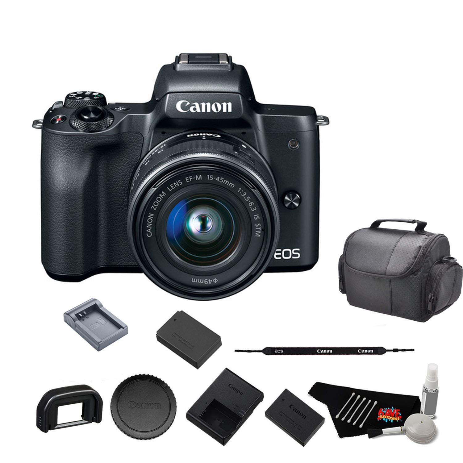 Canon EOS M50 Mirrorless Digital Camera with 15-45mm Lens and 4K Video 2680C011 Bundle with Spare Battery and Travel Cha
