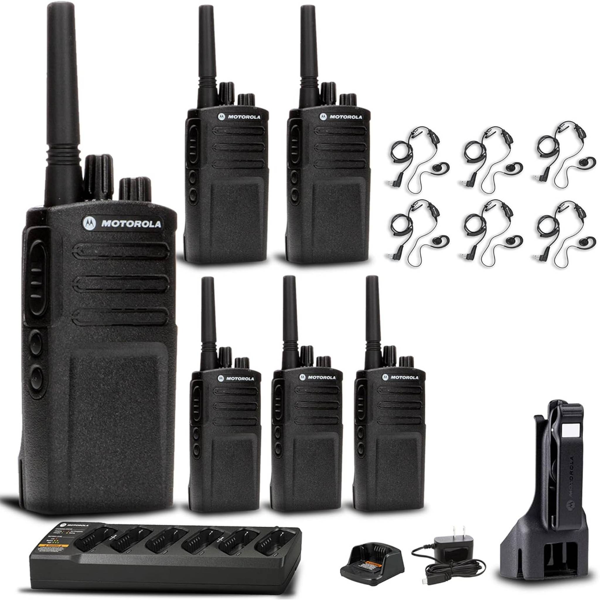 Motorola Charger + 6 x Motorola RMV2080 2-Way Radio + Motorola Earpiece + More Motorola Solutions