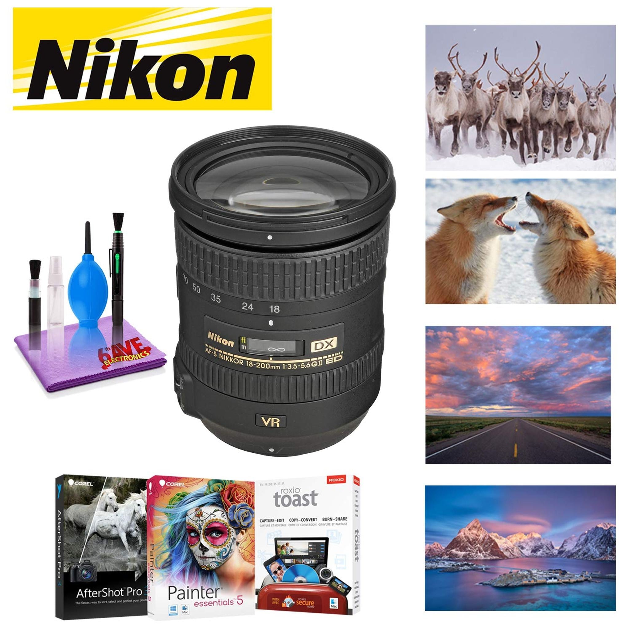 NIKON 18-200MM F/3.5-5.6G ED AF-S DX VR II Lens with Corel Mac Photo Essentials Software with Corel AfterShot Bundle