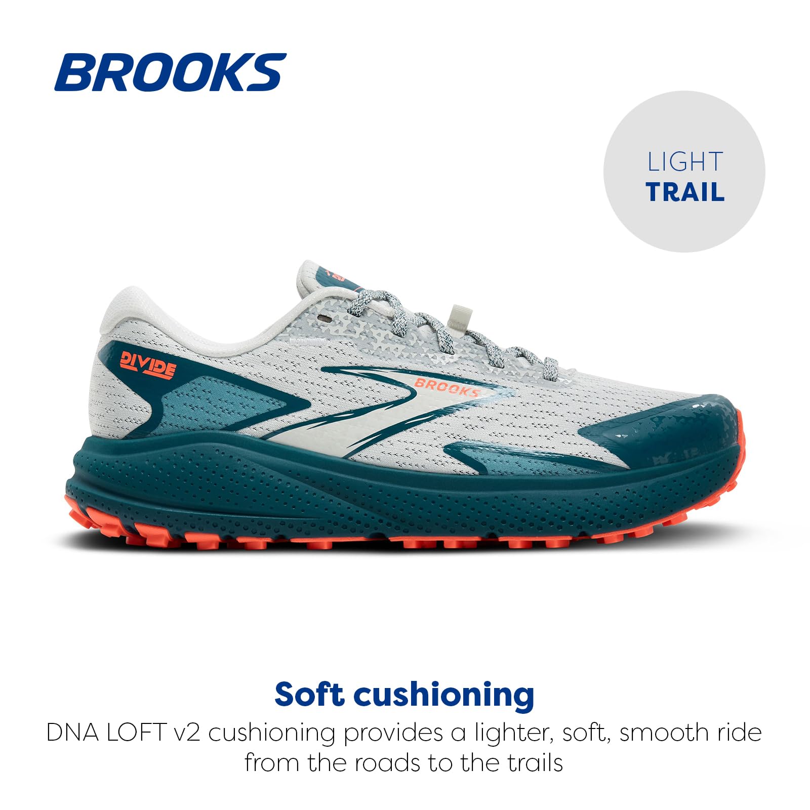 Brooks Women’s Divide 5 Trail Running Shoe - Bit of Blue/Legion Blue/Flame - 5.5 Medium